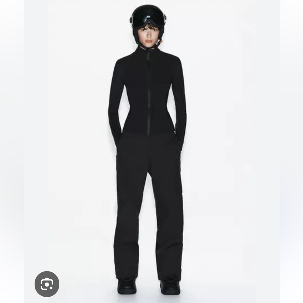 Zara NWT RECCO TECH WATER WIND RESISTANT BLACK CARGO PANTS SKI COLLECTION S